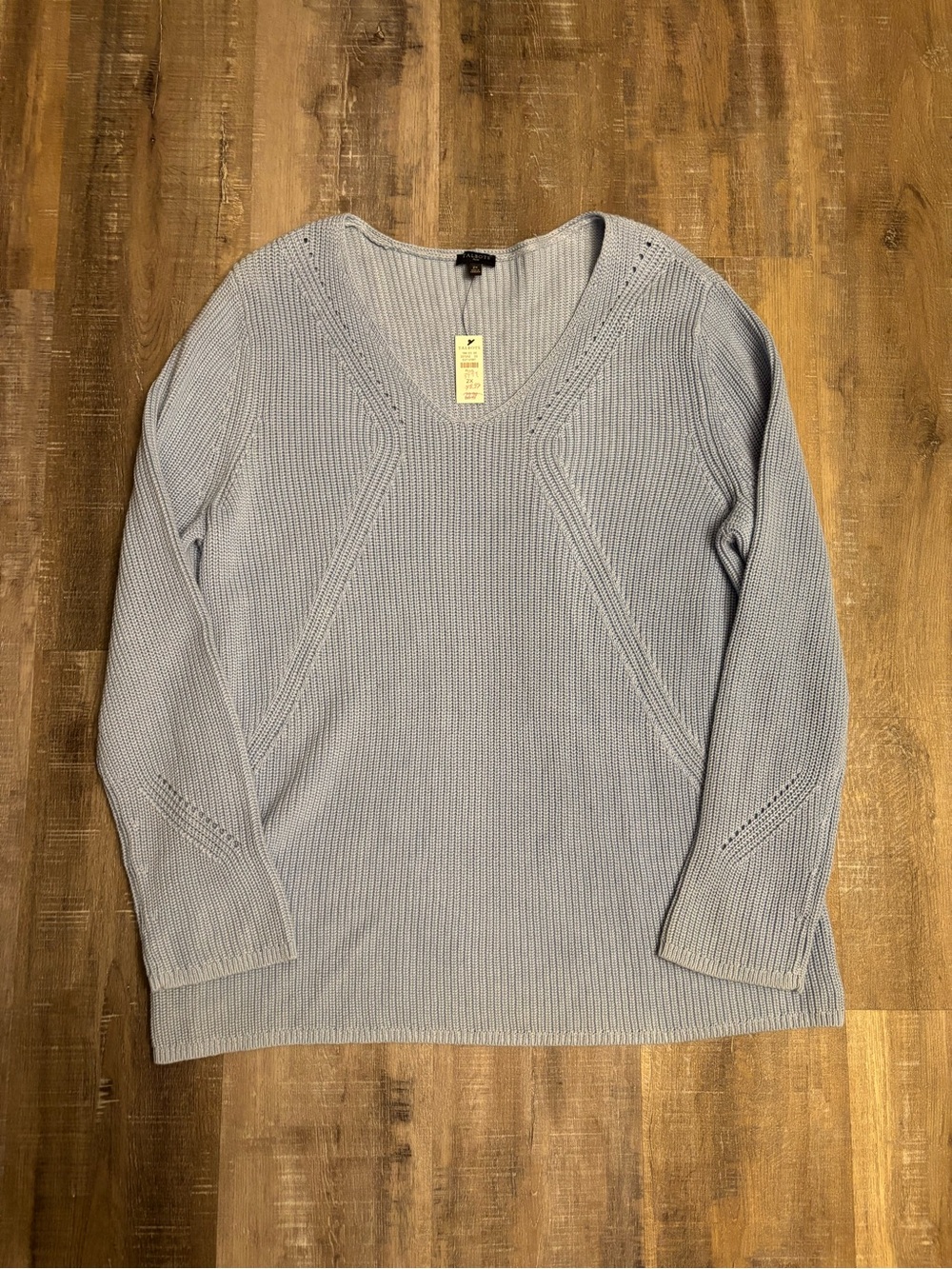 NWT Talbots Women's V-Neck Textured Cotton Knit Pullover Sweater Light Blue 2X